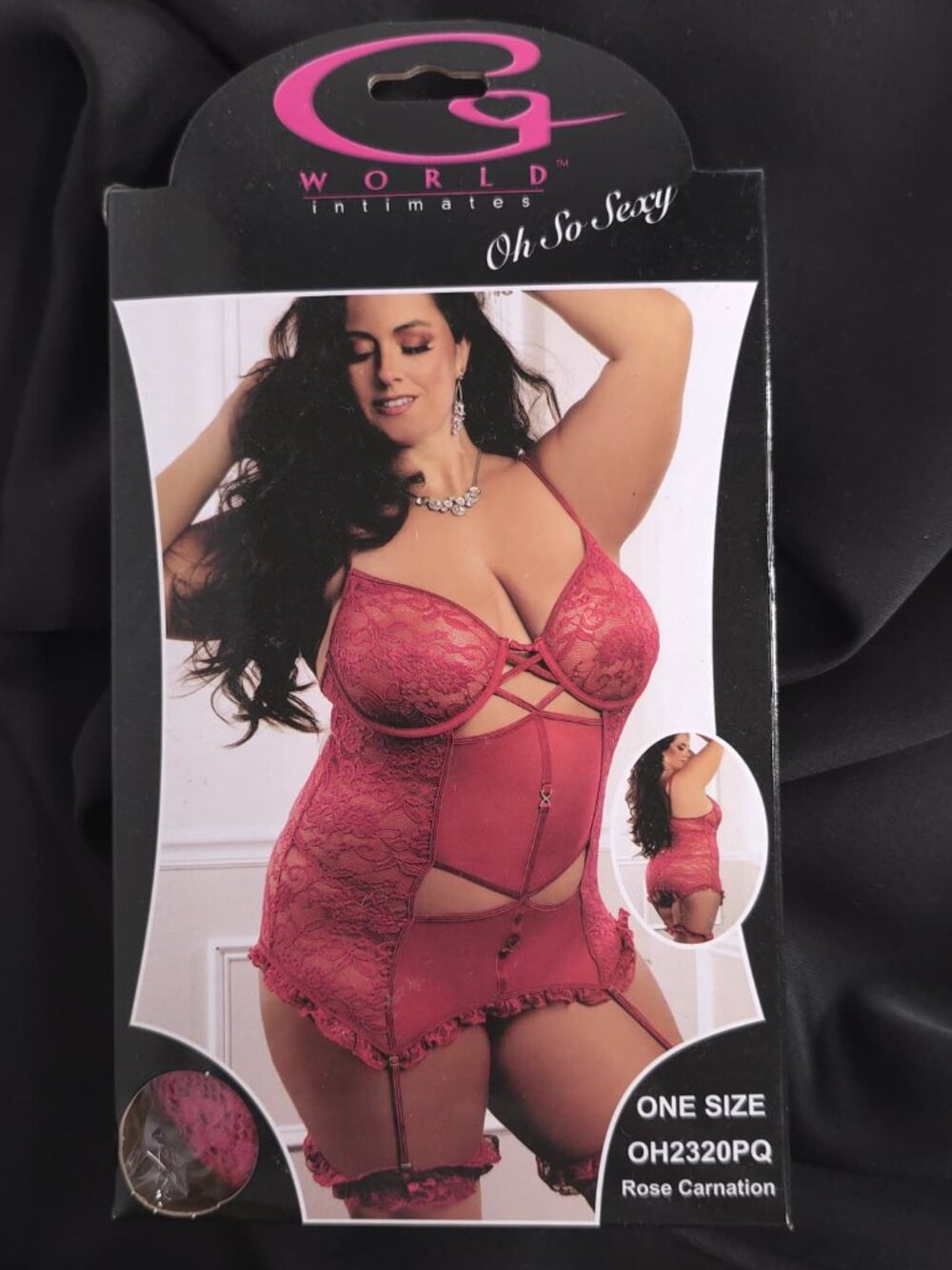 G World Intimates 3pc Lace Garter Dress Open Back Panty Garters One Size Pink